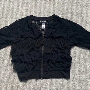 Abbey Dawn Avril Lavigne Lace Ruffle Top Blouse Black XL Zip Punk Emo 2000 Scene
